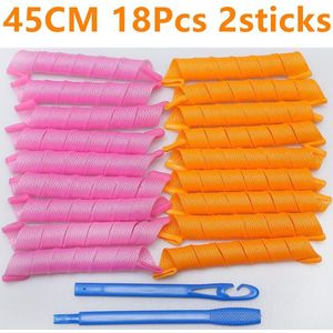 Haar Rollen Slak Vorm Niet Golfvorm 75Cm 18Pcs 4 Sticks Spiraal Ronde Krullen Haar Krultang Soft Hair Curler bendy Haar Rollen Diy