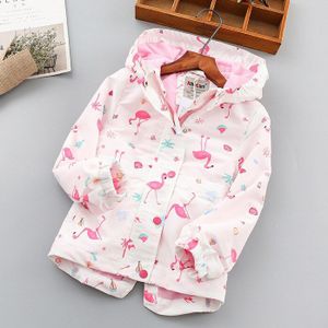 Windjack Meisjes Jas Voor Kind Hooded Flamingo patroon Polar Fleece Meisjes Bovenkleding Jas 2-8T Kids