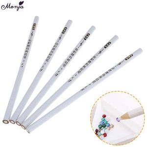 Monja 5Pcs Nail Art Wax Puntjes Potlood Set Rhinestone Gem Sieraden Diamond Crystal Kralen Pailletten Pick Up Self-lijm Picker Pen