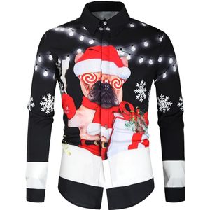 Mode Shirts Mannelijke Mannen Casual Sneeuwvlokken Kerstman Candy Giraffe Gedrukt Kerst Shirt Top Blouse Herenkleding Chemise Homme
