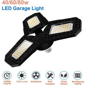 E27 Deformable LED Garage Lights Super Brightness 40W 60W 80W 108/126/144leds High Bay Lighting Industrial Lamp Workshop Light