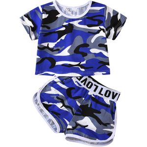 2 Stuks Kinderen Meisjes Jongens Katoenen Zomer Trainingspakken Camouflage Print Sport Pak T-shirt + Broek Set Voor Oefening Sport Casual dragen