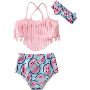 Zomer Baby Meisje Badmode Meisje 2Pcs Tassel Halter Bikini Set Badpak Leuke Roze Badpak Set Strand dragen