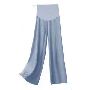 Plus Size Ijs Zijde Wijde Pijpen Losse Broek Voor Zwangere Vrouwen Geplooide Broek Moederschap Elastische Solid Blue Kleding Ol Formele werk