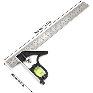 12 ""300Mm Precieze Meetinstrumenten Aluminium Multifunctionele Combinatie Vierkante Diy Workshop Hardware Hoek Waterpas Tool ^ *