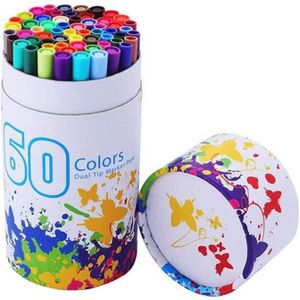 60 Kleuren Art Markers Fineliner Tekening Schilderen Pennen Aquarel Dual Tip Borstel Pen Kalligrafie Schetsen Schoolbenodigdheden