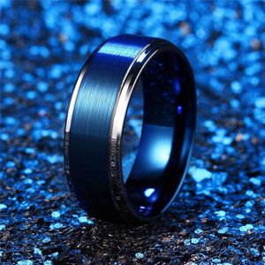 I &amp; Fdlk Mode Mannen 8Mm Tungsten Wedding Ring Blauw Geborsteld Zilver Kleur Perifere Wedding Ring Engagement Ring paar