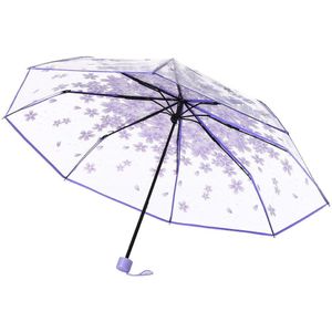 1 pc Anti-Uv Zon/Regen Paraplu Paars Groen Transparant Clear Paraplu Kersenbloesem Paddestoel Apollo Sakura 3 Fold Paraplu