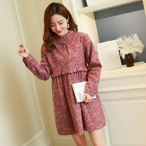 Lente Zwangere Vrouwen Mode Losse Lange Mouwen Shirts Plus Size Lange Losse Bloemen Printing Hoge Taille Blouses Mini jurk