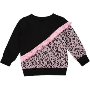 Peuter Meisjes Casual Sweatshirts Lange Mouwen Ronde Hals Leopard Patchwork Ruffle Trim Trui Tops