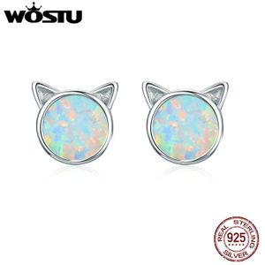 WOSTU Mooie Kat Stud Oorbellen 925 Sterling Zilver Opaal Oorbellen Voor Vrouwen Wedding Engagement Sieraden CQE538-q