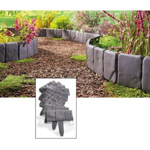 10Pcs Tuin Hek Rand Monteren Grijze Steen Stijl Insert Grond Soort Plastic Hekken Bloem Bed Grens Voor Tuin