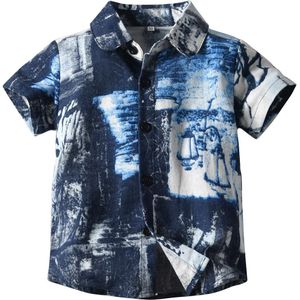 Zomer Jongens Casual Shirt Abstract Print Blouse Strand Casual Jongens Shirt Met Half Kraag Korte Mouwen Jongen Shirts Voor Kinderen top