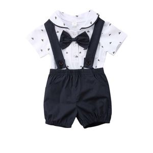 2 Stuks Pasgeboren Baby Baby Boy Kleding Set Strikje Bodysuit T-shirt Tops + Gentleman Broek Formele Baby Pak Party outfits