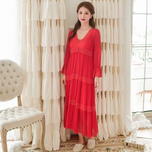 Hanxiuju Zachte Modal 2 Stuks Vrouwen Gewaad Sets Lente Herfst Vintage Prinses Gaas Lange Nachtkleding Meisjes Tiered Night Jurk