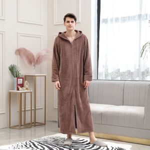 Mannen Verlengd Pyjama Winter Splitsen Thuis Kleding Lange Mouwen Dikke Mantel Jas Stiksels Badjas Zachte Pyjama