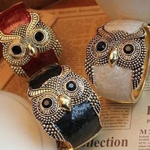 Mode Vrouwen Enamel Lichtmetalen Grote Ogen Uil Brede Armband Manchet Armband Sieraden Voor Haar