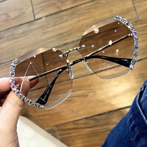 Randloze Zonnebril Vrouwen Bling Diamant Mannen Zonnebril Kristal Dames Vintage Shades Rhinestone Óculos