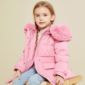 Balabala Meisje Donsjack Winter Kinderen Mid-Lengte Bontkraag Jas Baby Herfst En Winter Capuchon