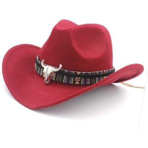 Mannen Mode Etnische Stijl Wollen Doek Western Cowboy Hoed Wollen Hoed Jazz Hoed Westerse Cowboy Hoed