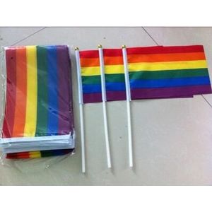 100 stks Kleine Regenboog Vlag 14*21 CM Gay Pride Hand Vlag Hand Zwaaien Vlaggen met Pole Fit Gay Pride Maand Parade Vieren