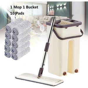 Hand Gratis Wringen Platte Squeeze Mop En Emmer Nat Droog Magic Cleaning Thuis Keuken Vloer Lui Mop Met Microfiber Pads