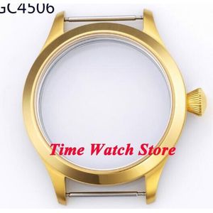 45 Mm Fit 6497 6498 Beweging Golden Plated 316L Rvs Saffierglas Horloge Case C50