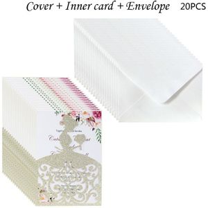 20 Stks/set Trouwkaarten Kaarten Glitter Meisje Wenskaart Nodigen Enveloppen Bridal Shower Engagement Feestartikelen