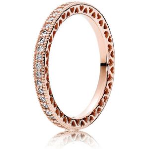Trendy Rose Goud Kleur Liefde Hart Cirkel Clear CZ Geometrische StackableBrand Ringen voor Vrouwen Bruiloft Sieraden