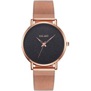 Yolako Eenvoudige Klassieke Zwarte Wijzerplaat Quartz Frosted Drie-Naald Horloge Relogio Masculino Heren Horloge Ultra-Dunne Legering mesh