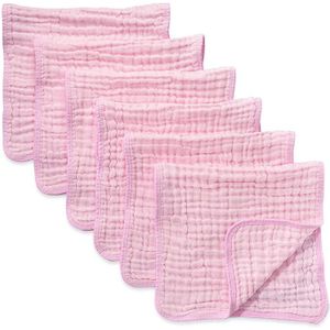 6 Pack Mousseline Burp Doeken Kleine Handdoek Baby Gewassen Katoen Hand Basten 6 Lagen Extra Absorberende & Soft (Roze)