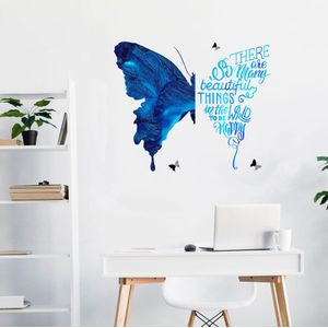 Creatieve Blauwe Vlinder Muurstickers Slaapkamer Woonkamer Sofa Achtergrond Decoratie Behang Art Woord Decals Voor Thuis Stickers