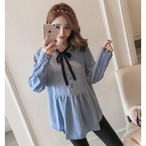 Grote Maat Losse Gestreepte Moederschap Kleding Blouse Lente Herfst Lange Mouwen Moederschap Tops Kleding Voor Zwangere Vrouwen