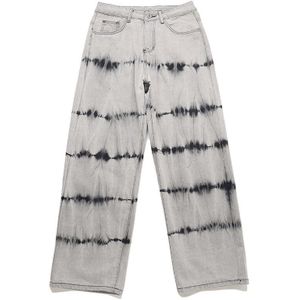 Aolamegs Gewassen Tie Dye Gestreepte Print Baggy Jeans Mannen Japanse Casual Denim Pant Punk High Street Style Jeans Streetwear