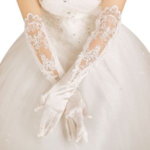 Bruiloft Bruids Lange Handschoenen Holle Borduurwerk Pailletten Bloemen Kant Satijn Wanten