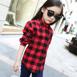 Famli Meisjes School Plaid Blouse Lente Herfst Unisex Kids Katoen Lange Mouwen Blouses Kinderen Jongen Rode T-shirt