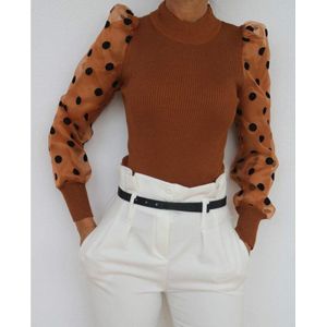 Vrouwen Mesh Bladerdeeg Lange Mouw Losse Stippen Blouse Tops Coltrui Blousa Vrouwen Gebreide Blouses En Tops