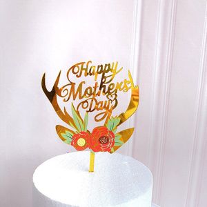 Gekleurde Bloemen Gelukkige Verjaardag Cake Topper Golden Acryl Verjaardagsfeestje Dessert Decoratie Voor Baby Shower Bakken Levert