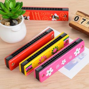 1Pc 16 Gat Cartoon Houten Harmonica Geschilderd Harmonica Kinderen Kids Musical Instrument Educatief Muziek Speelgoed Willekeurige Kleur