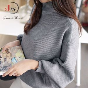 Winter Vrouwen Trui Mode Coltrui Lantaarn Mouwen Truien Losse Gebreide Vrouwelijke Jumper Tops Pull Femme