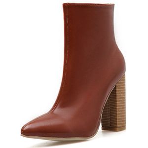 Aneikeh Mode Bruin Enkellaarsjes Chunky Hoge Hakken PU Vrouwen Herfst Sexy Chelsea Booties Wees Teen party Vrouwen Pompen Size41 42