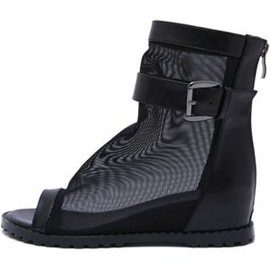 Aiykazysdl Vrouwen Sandalen Glaidiator Rome Schoenen Peep Toe Enkellaarsjes Mesh Netto Ademende Wedge Hiden Hakken Zomer Bootie Schoenen