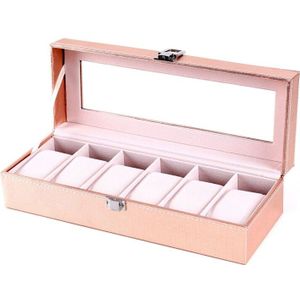 Speciale Case Voor Vrouwen Vrouwelijke Meisje Vriend Horloges Box Opslag Verzamelen Roze Pu Lederen 6 Grids Mode Kast 6 Slots