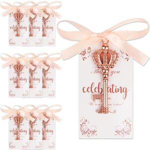 Ourwarm 10Pcs Bruiloft Souvenirs Rose Gouden Sleutel Flesopener + Tags Anniversary Huwelijksgeschenken Voor Gasten Valentijnsdag