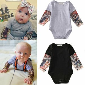 Herfst Katoen Pasgeboren Baby Jongen Bodysuit Kleding Tattoos Print Lange Mouwen Bodysuit Jumpsuit Outfits Zwart Grijs