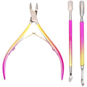 3 Stks/doos Rvs Cuticle Pusher Gradiënt Gold Nail Gel Remover Manicure Nail Art Gereedschap Bestand Dode Huid Push cuticula