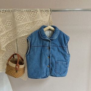 Herfst Winter Meisjes Mode Dikke Warme Fleece Vest Kids Koreaanse Denim Vesten