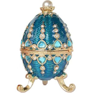 Russische craft rhinestone paasei w kasteel bejeweled kristal trinket doos metalen sieraden doos Kerst/verjaardag