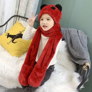 Kinderen Panda Sjaal Hoed Handschoen 3 Stuk Compatibel Geïntegreerde Oor Bescherming Student Dikke Winter Herfst Das
