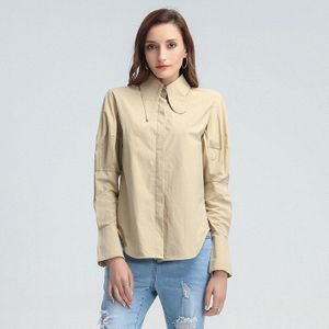 Twotwinstyle Losse Solid Shirt Voor Vrouwen Asymmetrische Revers Puff Lange Mouwen Casual Shirts Vrouwelijke Mode Kleding Tij